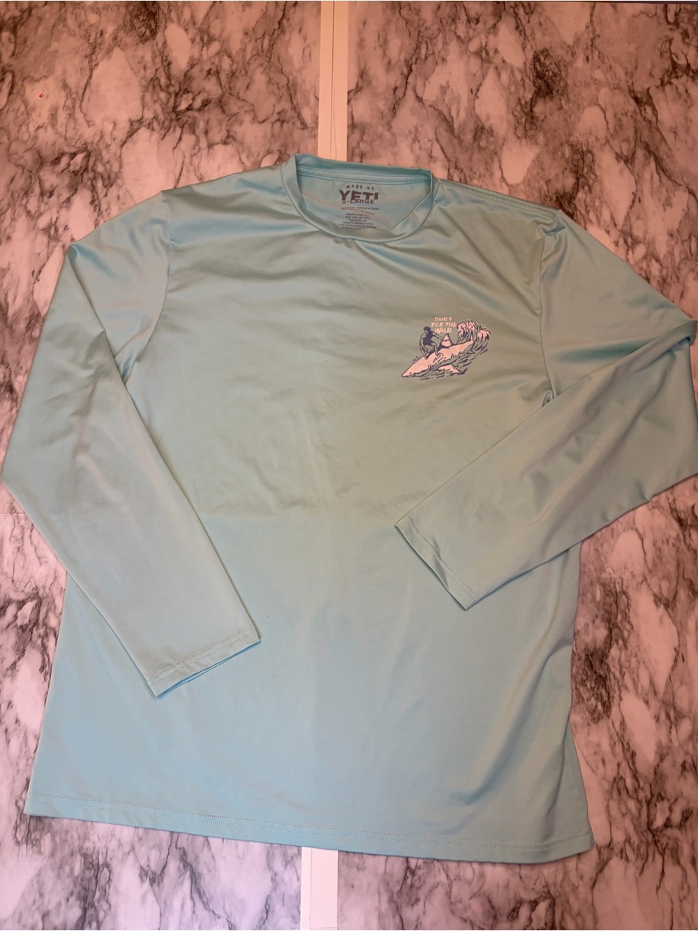 Yeti Light Aqua Long Sleeve Surf Graphic Tee size XL